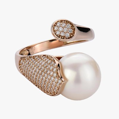 Inverted Tulip Pearl and Diamond Jewelry Ring